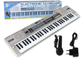 Keyboard piano - 76x21x4cm - microfoon & LED verlicht - grijs