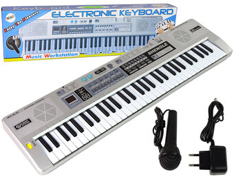 Keyboard piano - 76x21x4cm - microfoon & LED verlicht - grijs