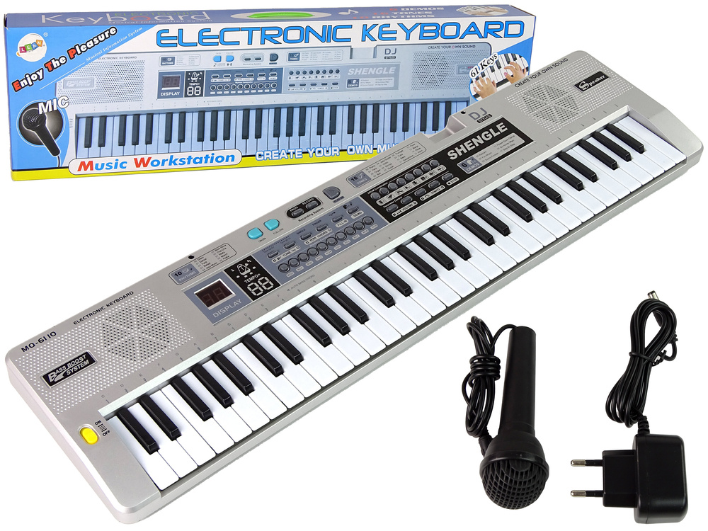 Keyboard piano - 76x21x4cm - microfoon & LED verlicht - grijs