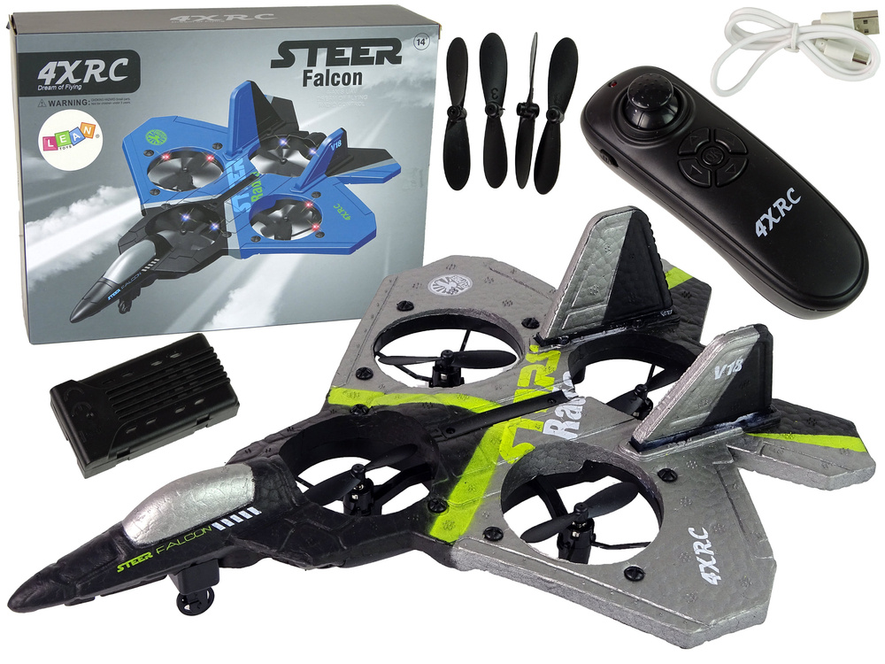 RC vliegtuig - 24x6x18cm - mini-drone - LED - zwart grijs