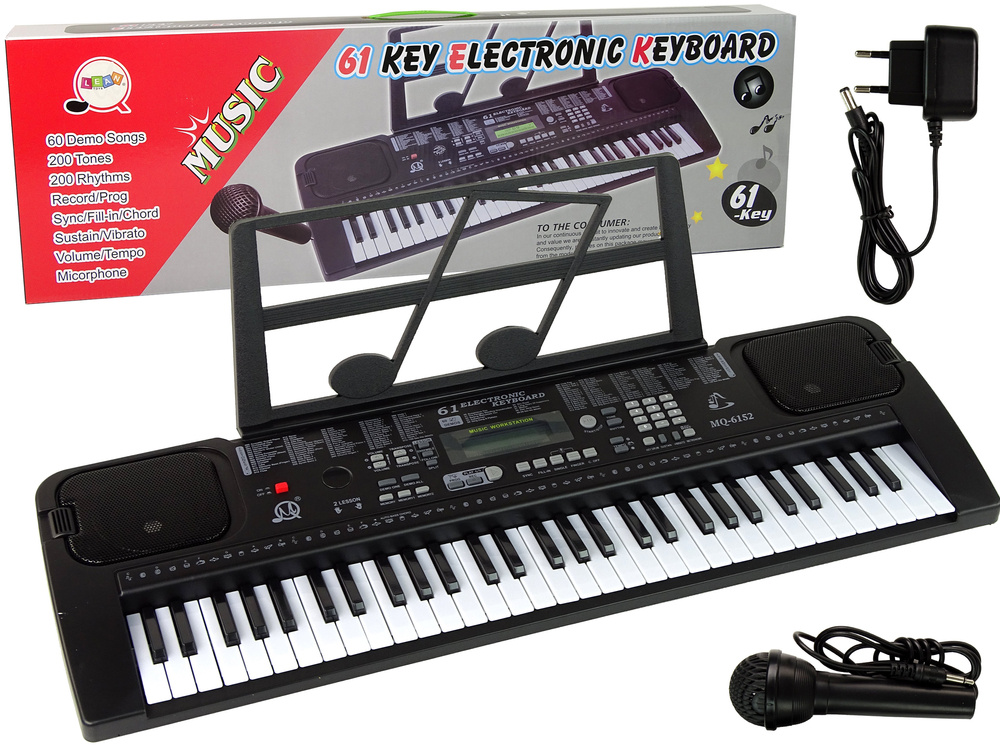 Keyboard piano - 70x23x7cm - met microfoon - zwart
