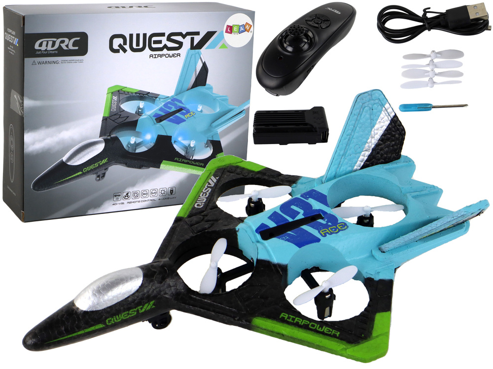 RC vliegtuig - 24x6x18 cm - met kleurrijke lichten - blauw