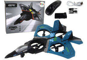 RC vliegtuig - 24x6x18cm - met kleurrijke lichten - donkerblauw