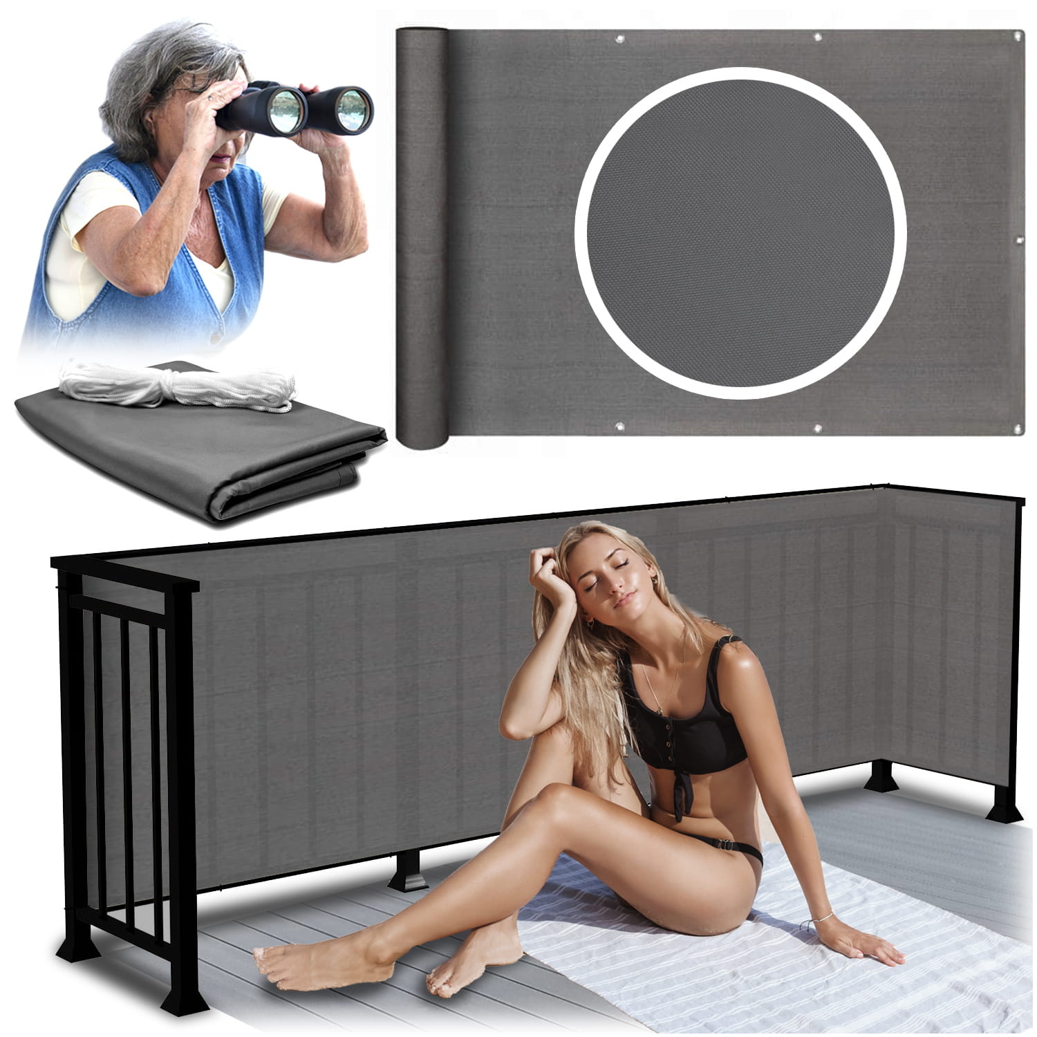 Balkonscherm - 100x700cm - waterdicht - donkergrijs