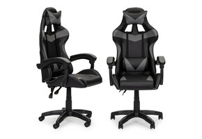 Gamestoel - 63x78x116,5-126,5cm - met hoofdkussen - zwart-grijs