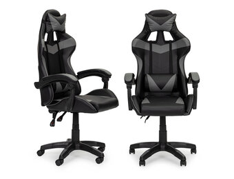 Gamestoel - 63x78x116,5-126,5cm - met hoofdkussen - zwart-grijs