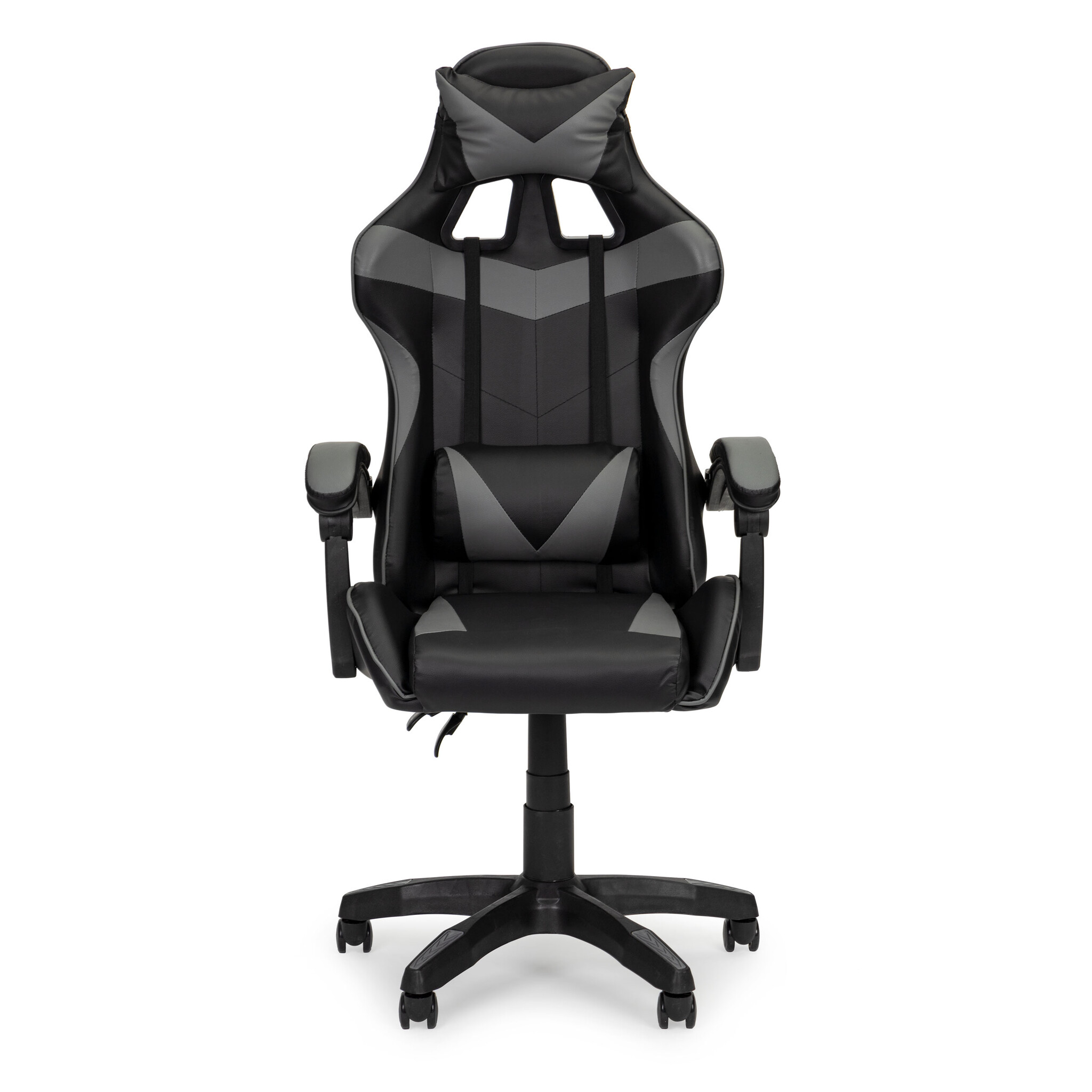 Gamestoel - 63x78x116,5-126,5cm - met hoofdkussen - zwart-grijs