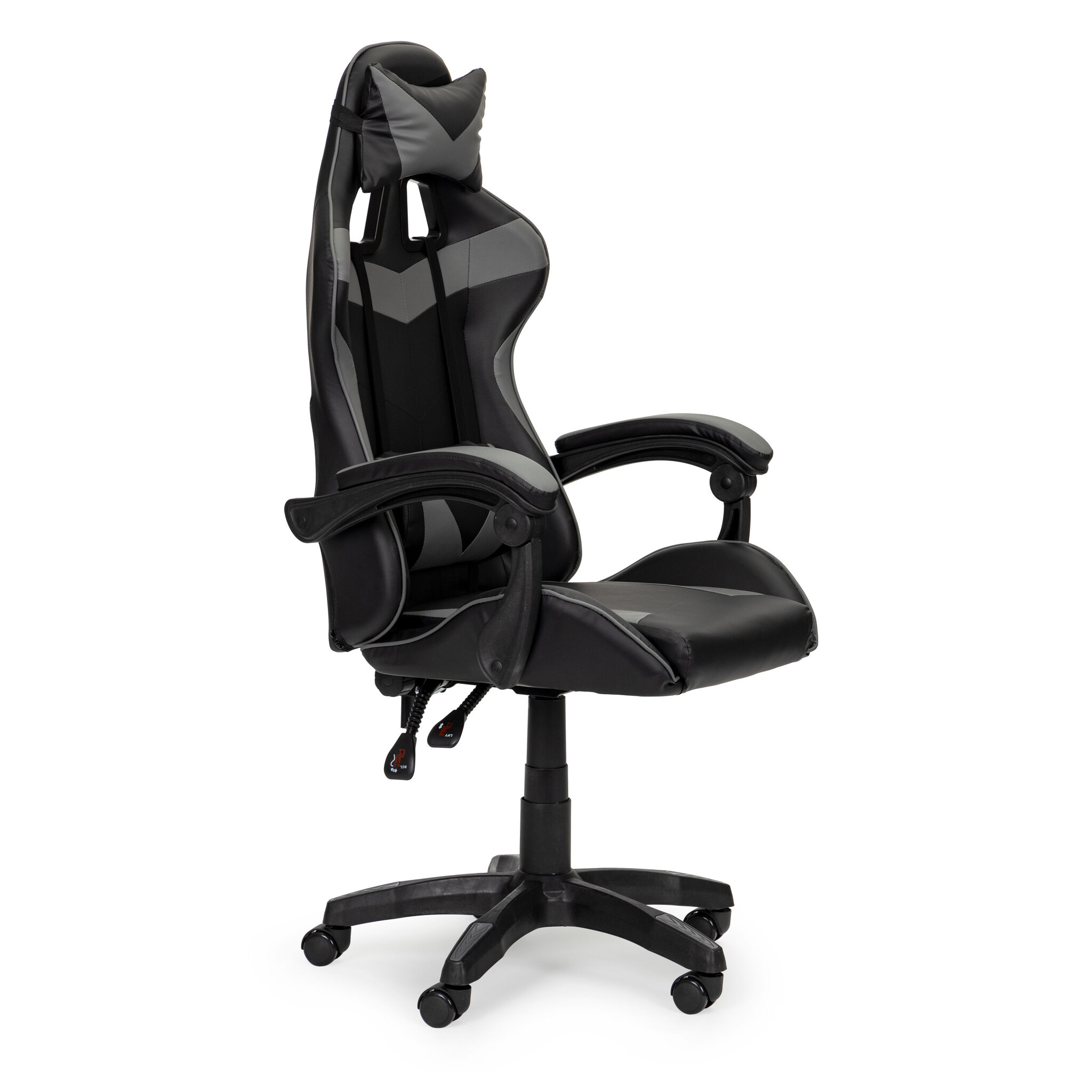 Gamestoel - 63x78x116,5-126,5cm - met hoofdkussen - zwart-grijs