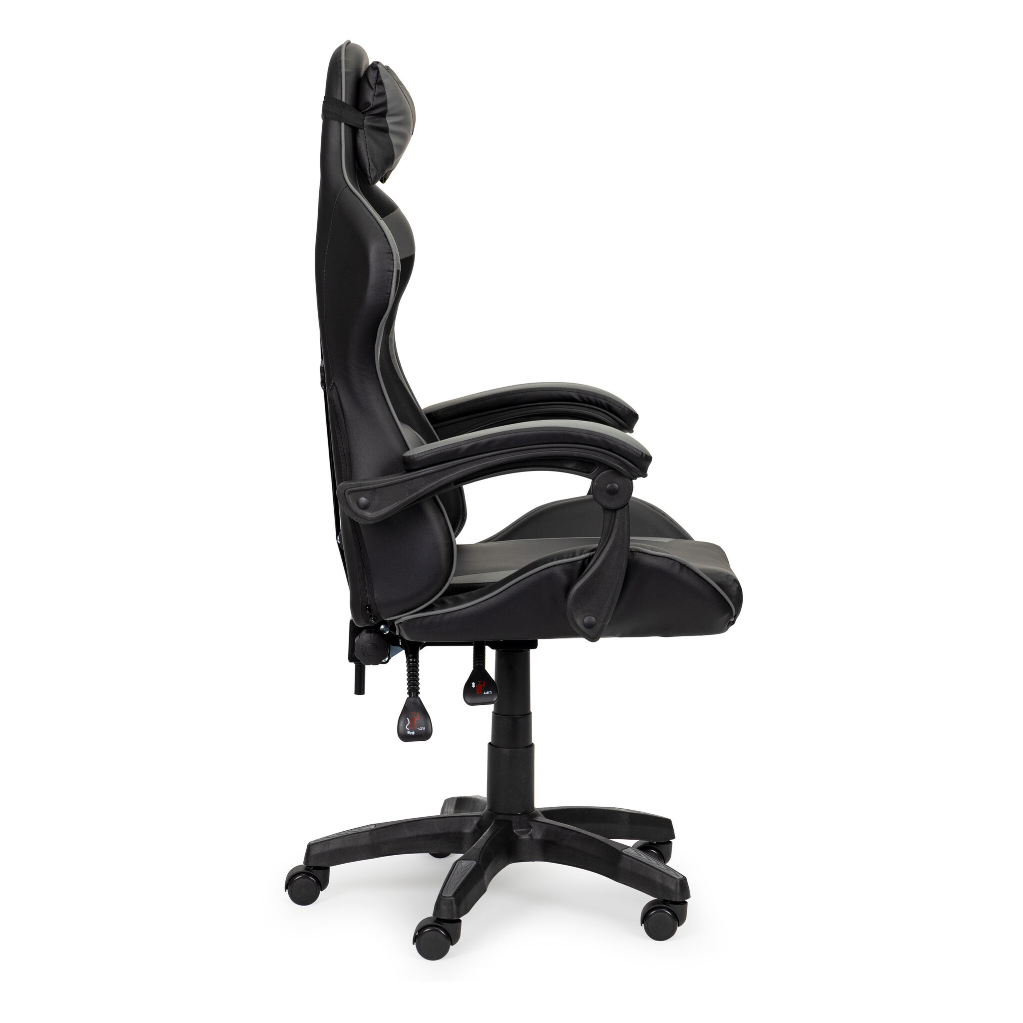 Gamestoel - 63x78x116,5-126,5cm - met hoofdkussen - zwart-grijs