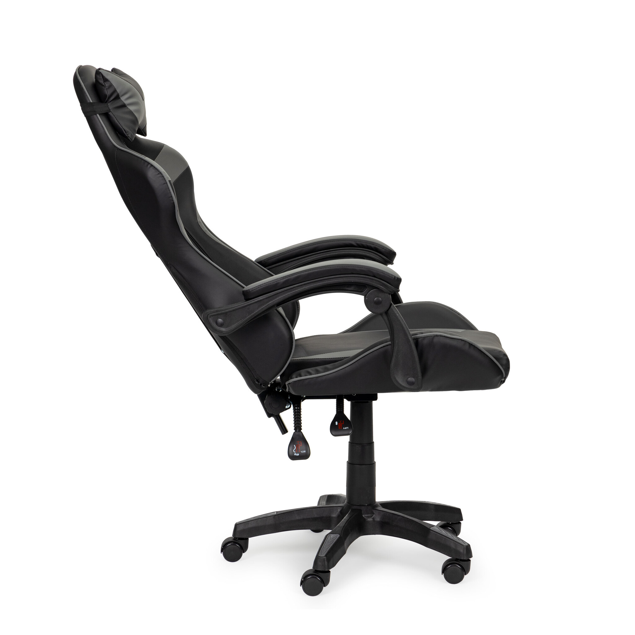 Gamestoel - 63x78x116,5-126,5cm - met hoofdkussen - zwart-grijs