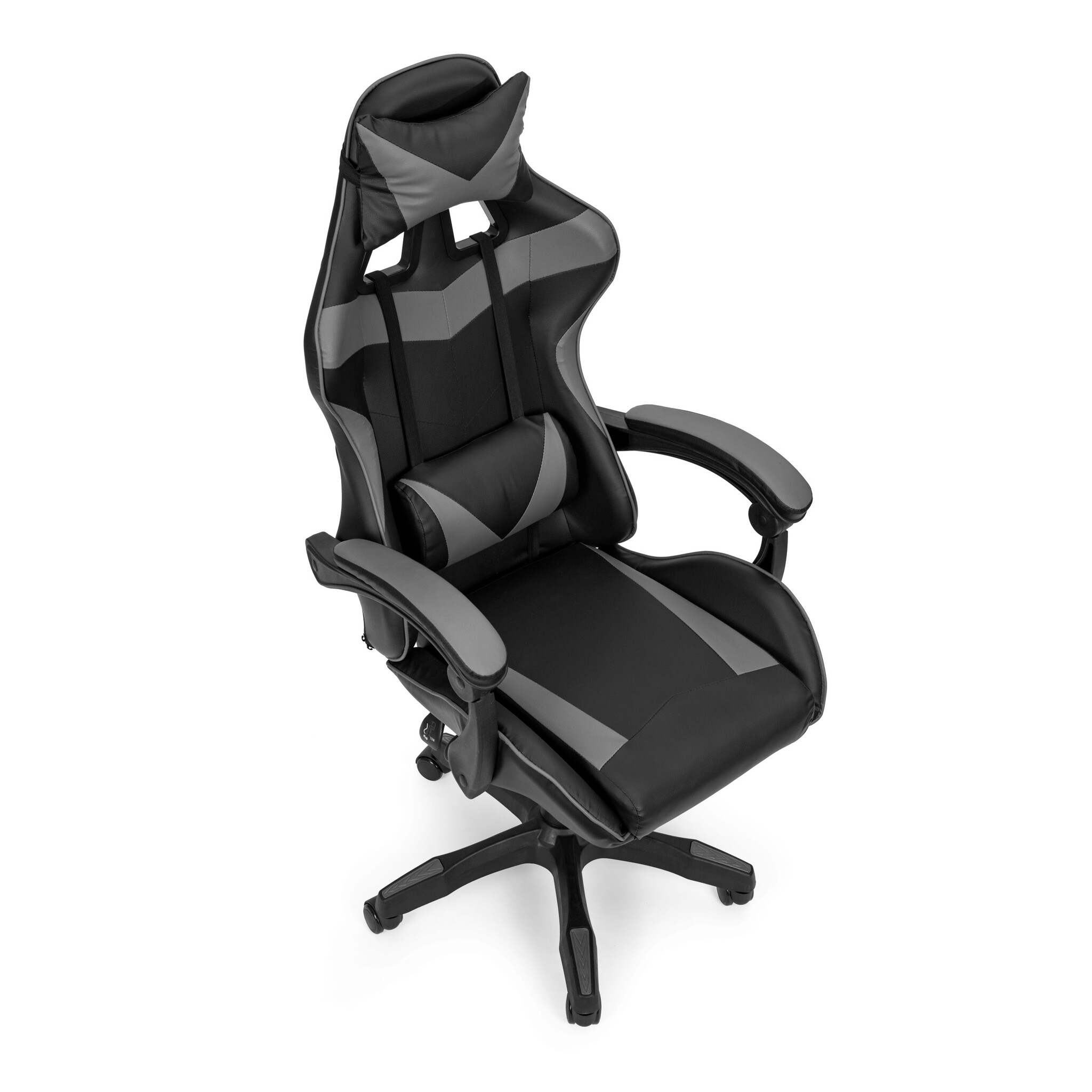 Gamestoel - 63x78x116,5-126,5cm - met hoofdkussen - zwart-grijs