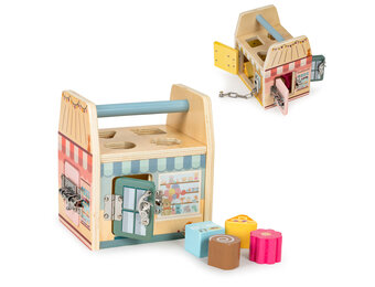 Vormenstoof - blokkensorteerder - 17x12x15,5 cm - hout - kleurrijk