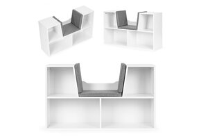 Speelgoedkast - met bankje - 102x30x61cm - hout - wit grijs