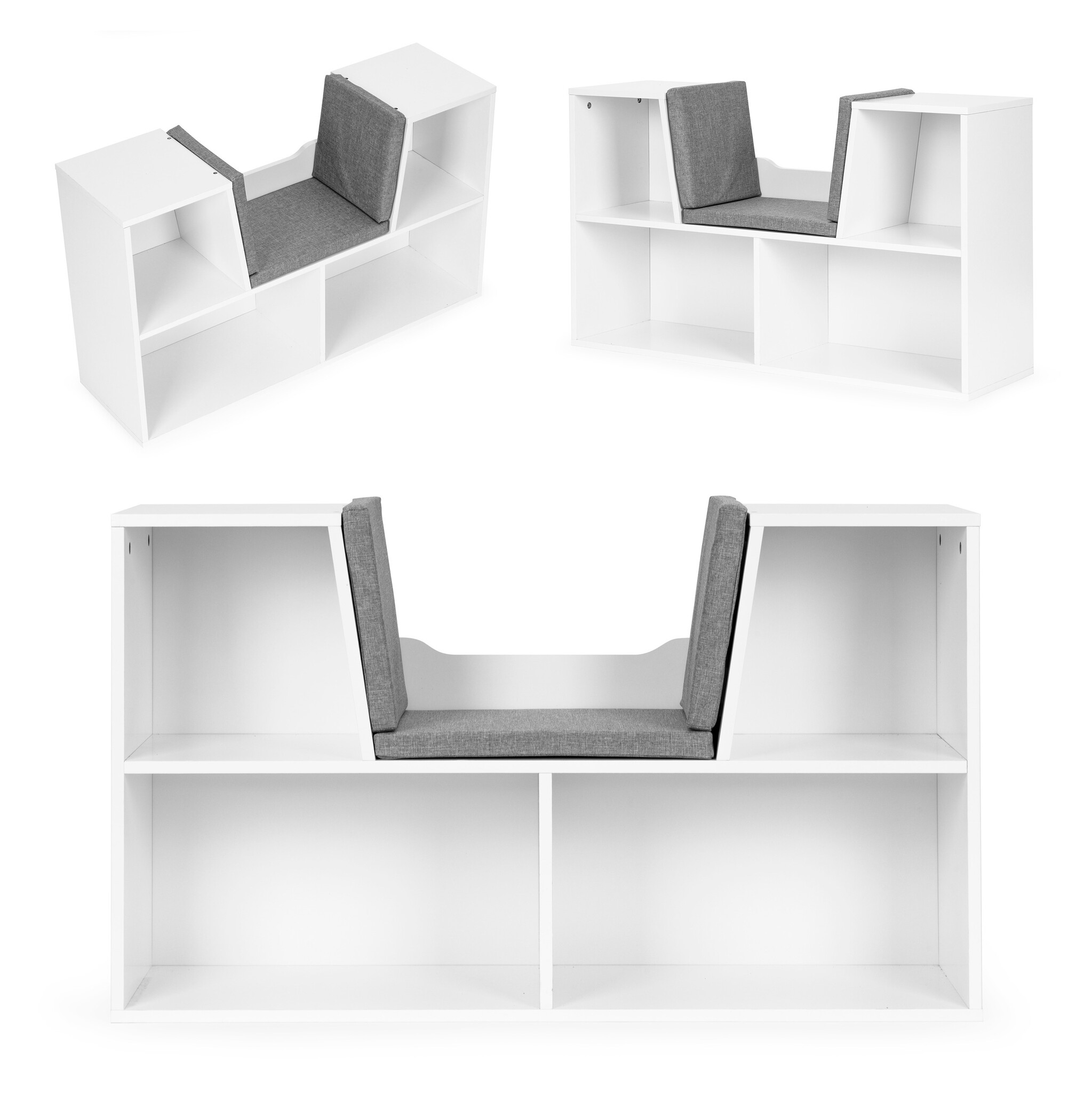 Speelgoedkast - met bankje - 102x30x61cm - hout - wit grijs