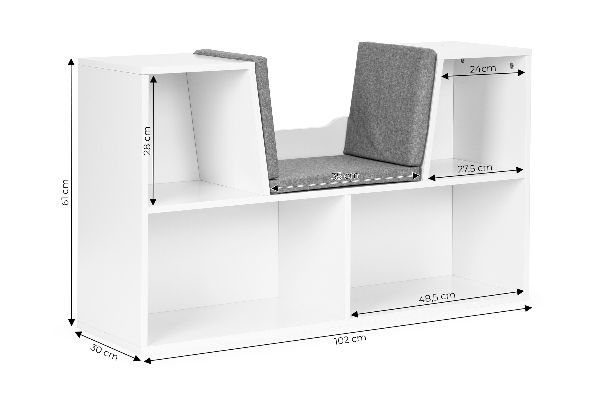 Speelgoedkast - met bankje - 102x30x61cm - hout - wit grijs