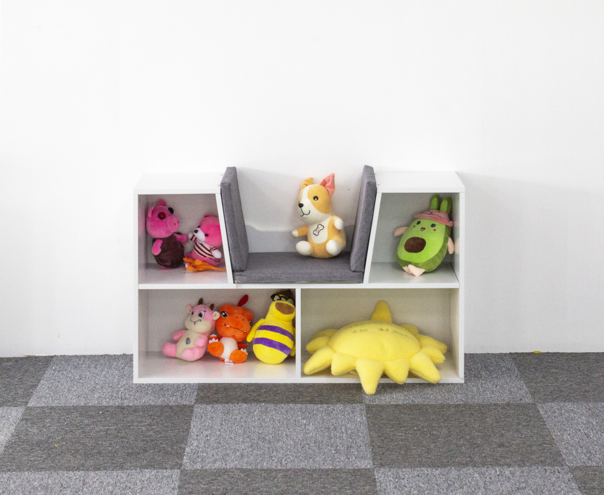 Speelgoedkast - met bankje - 102x30x61cm - hout - wit grijs