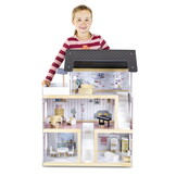 Poppenhuis - hout - 78x62x27cm - 17 meubels - pastelkleur