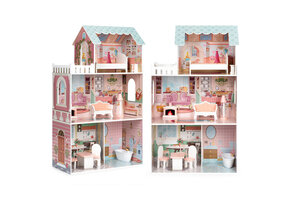 Poppenhuis - 61x30x106 cm - hout - met meubels