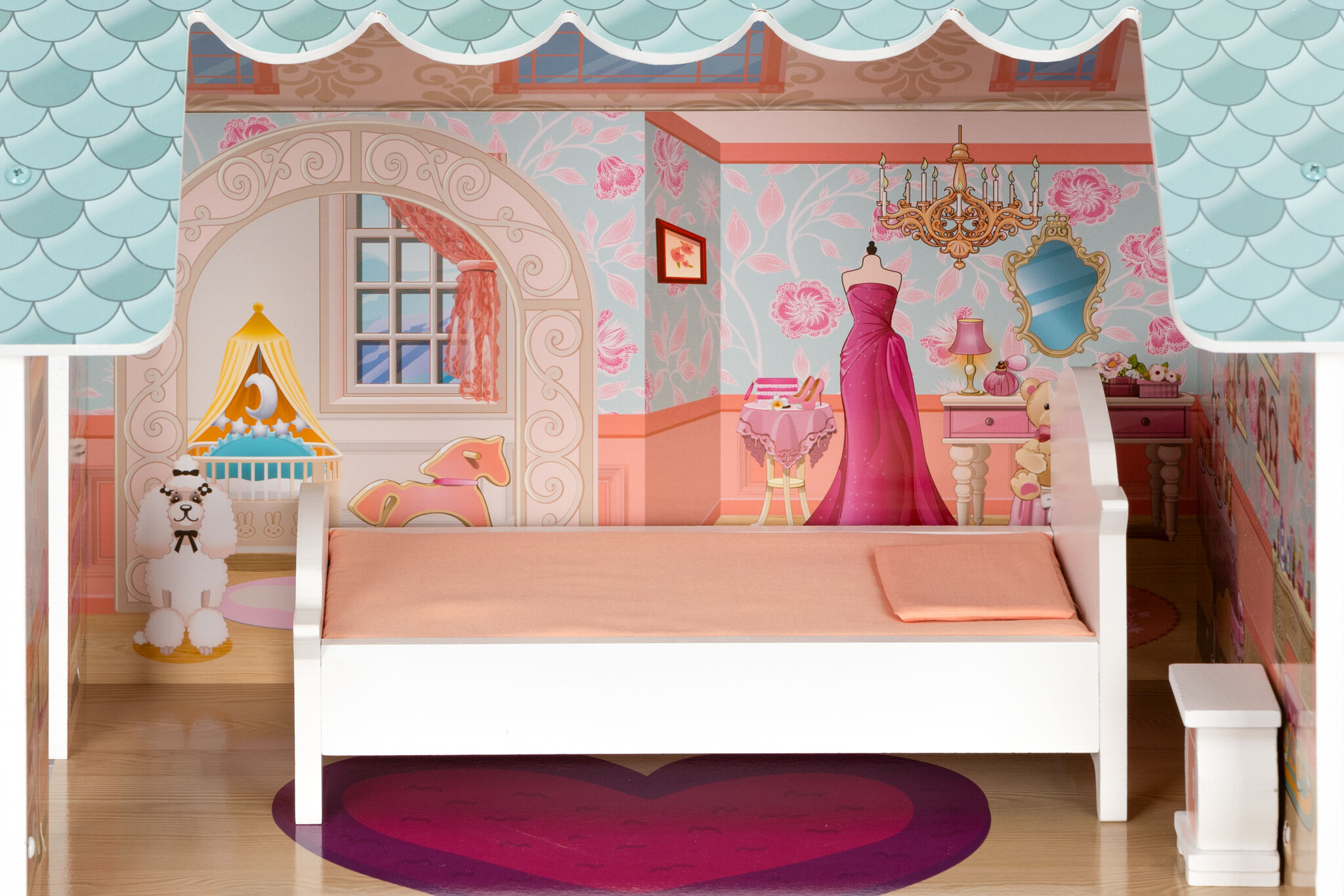 Poppenhuis - 61x30x106 cm - hout - met meubels