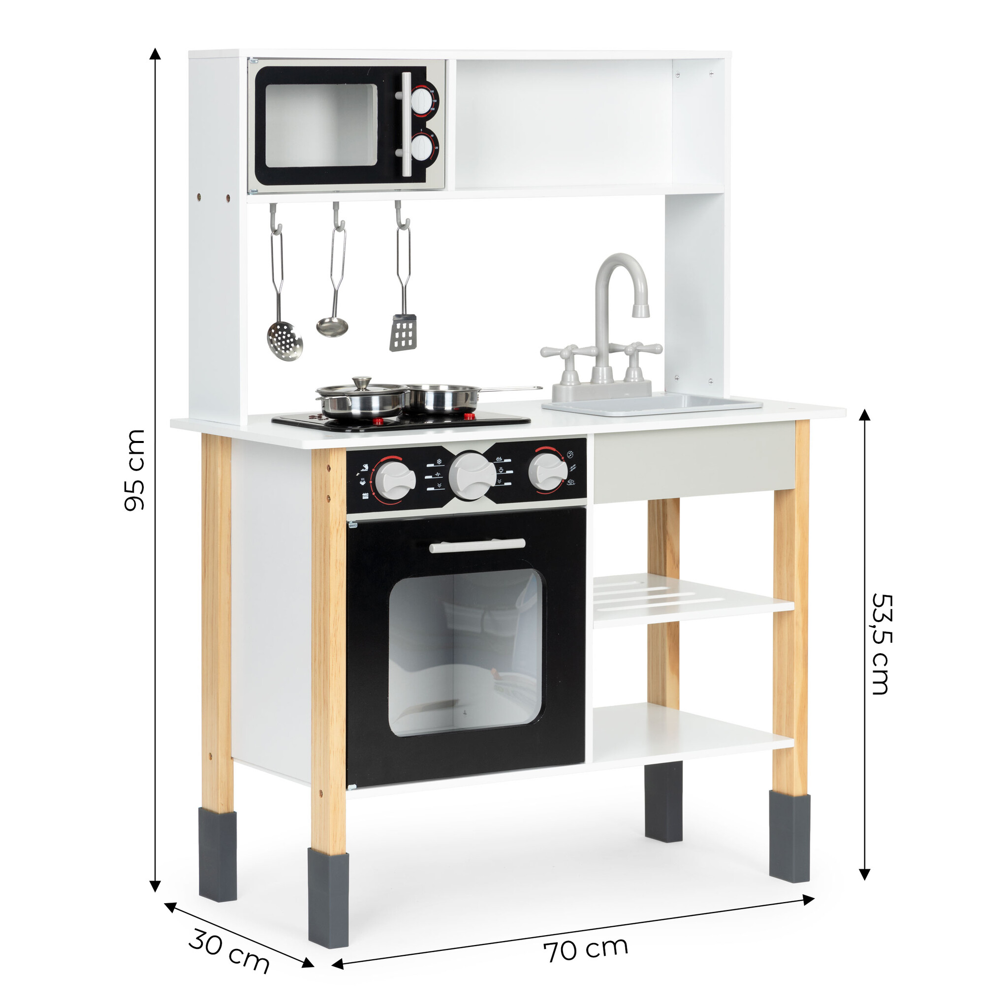 Kinderkeuken - 95x53,5x30,70cm - inbouwoven - houten - wit