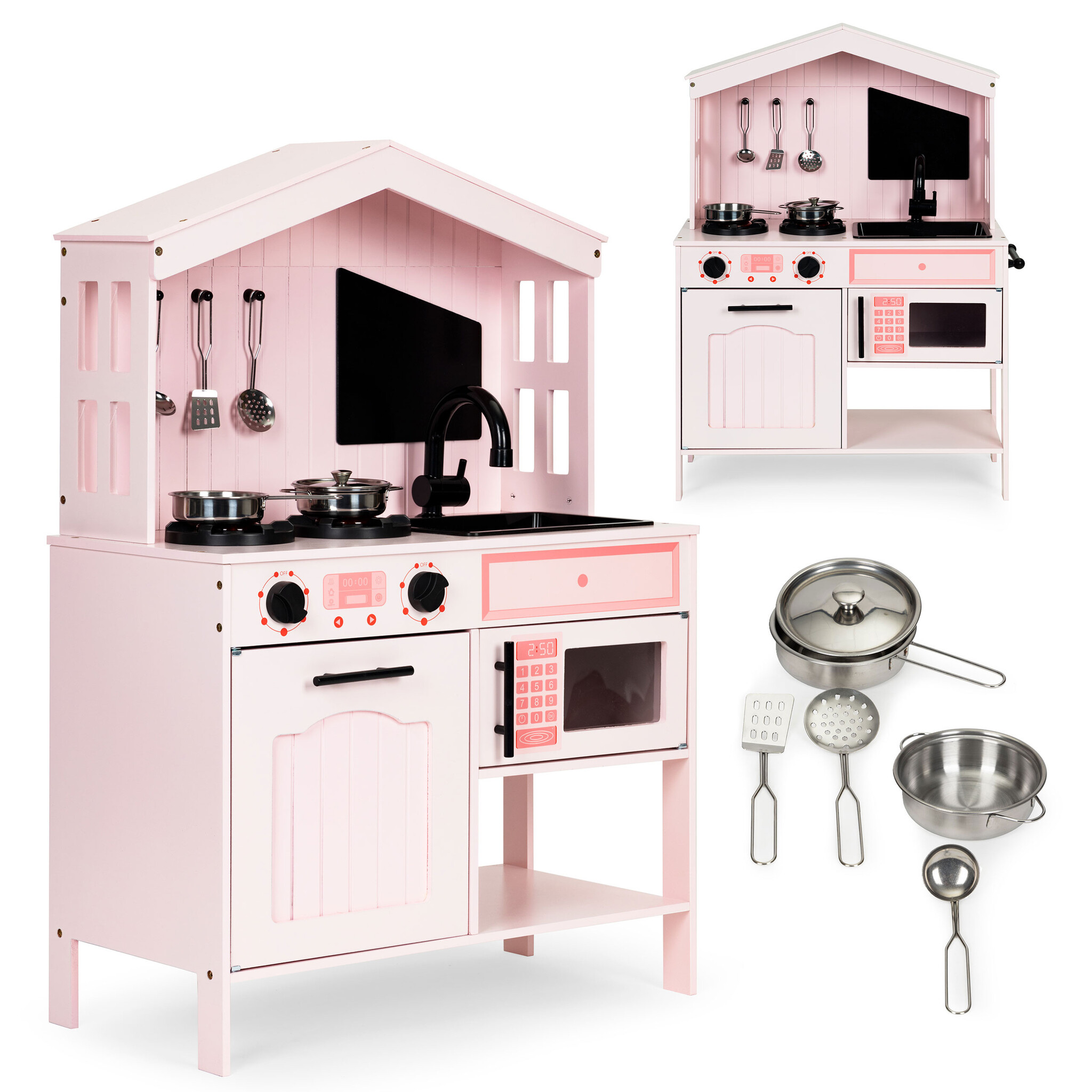 Kinderkeuken - 89x49x60 cm - hout - met accessoires - roze