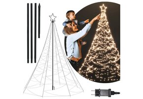 Vlaggenmast kerstboom - 183 cm - LED-verlichting - warmwit