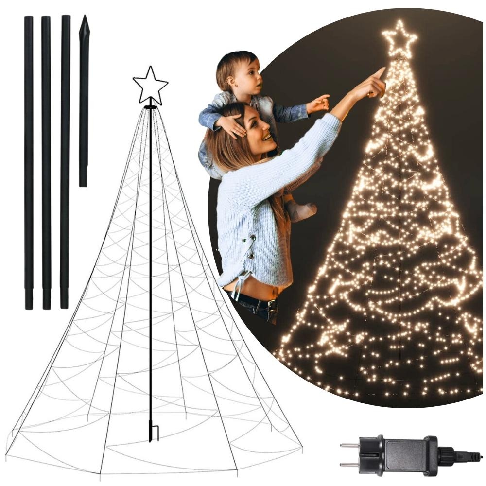 Vlaggenmast kerstboom - 183 cm - LED-verlichting - warmwit