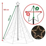 Vlaggenmast kerstboom - 183 cm - LED-verlichting - warmwit