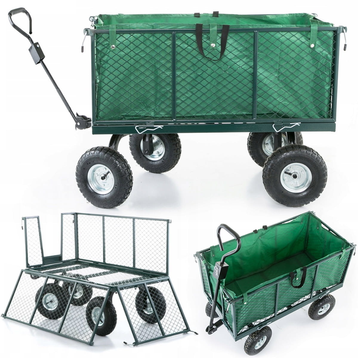 Tuinkar - bolderkar - met uitneembare zak - tot 450 kg - groen