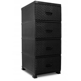 Kunststof ladekast rattan look - zwart - 38x45x90cm - 4 laden
