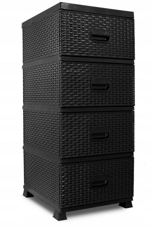 Kunststof ladekast rattan look - zwart - 38x45x90cm - 4 laden