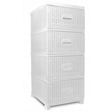 Kunststof ladekast rattan look - wit - 38x45x90cm - 4 laden