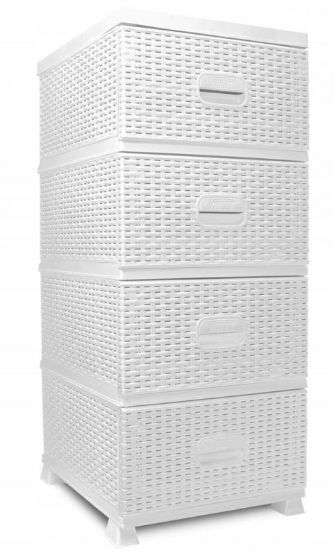 Kunststof ladekast rattan look - wit - 38x45x90cm - 4 laden