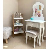 Kaptafel - spiegel - krukje - wit - hout - 80x40x75cm