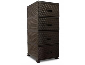 Kunststof ladekast rattanlook - bruin - 38x45x90cm - 4 laden