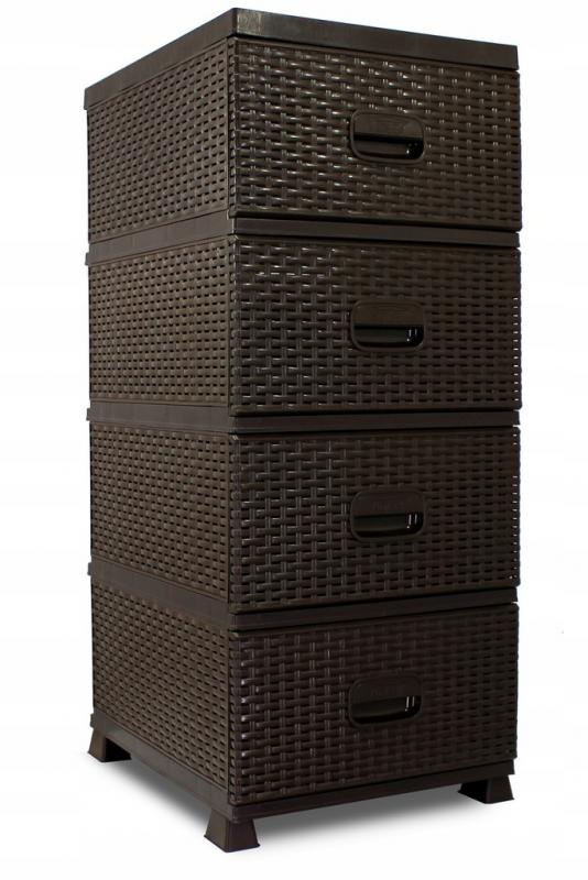 Kunststof ladekast rattanlook - bruin - 38x45x90cm - 4 laden