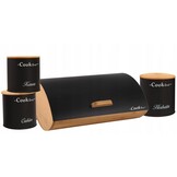 Broodtrommel - bamboe deksel - mat zwart - 36,5x25x13cm