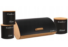 Broodtrommel - bamboe deksel - mat zwart - 36,5x25x13cm