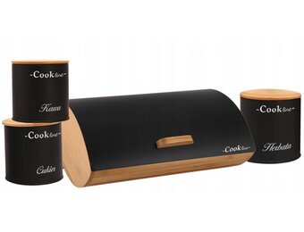 Broodtrommel - bamboe deksel - mat zwart - 36,5x25x13cm