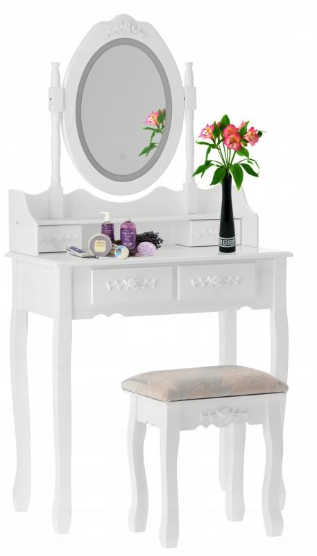 Kaptafel - led spiegel - krukje - wit - hout - 80x40x120cm