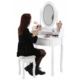 Kaptafel - led spiegel - krukje - wit - hout - 80x40x120cm