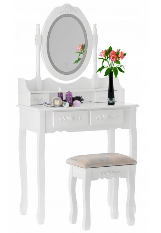 Kaptafel - spiegel - krukje - wit - LED - 80x40x120cm