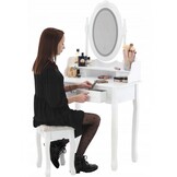 Kaptafel - spiegel - krukje - wit - LED - 80x40x120cm