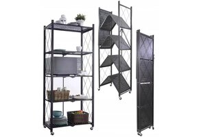 Opvouwbare rek op wielen - zwart - 163x72x34cm - Max. 50 kg