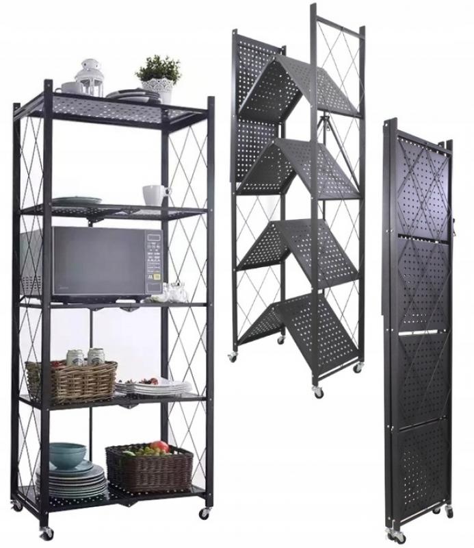 Opvouwbare rek op wielen - zwart - 163x72x34cm - Max. 50 kg