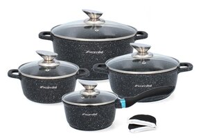 Marmeren pannenset - 8-delig - 16x8cm tot 24x11,5cm