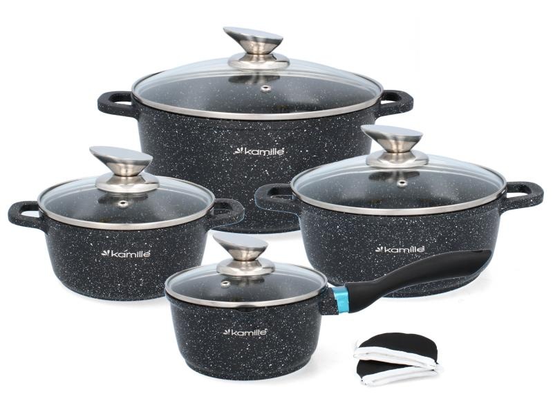 Marmeren pannenset - 8-delig - 16x8cm tot 24x11,5cm