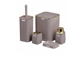 Badkamer set - vierkant - 5-delig - bruin/goud