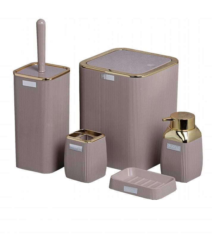 Badkamer set - vierkant - 5-delig - bruin/goud