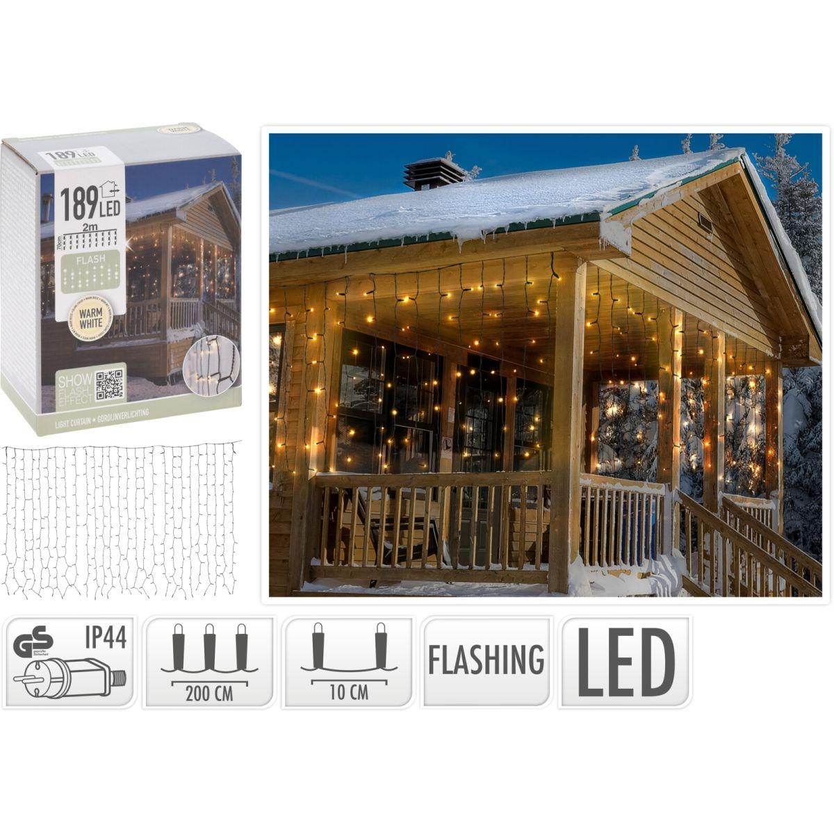 Kerstverlichting gordijn warm wit led - 200x70cm - Buiten - Flash
